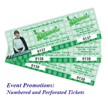 Event Promotion: Perforated and Numbered Event Tickets for Alexander the getting there